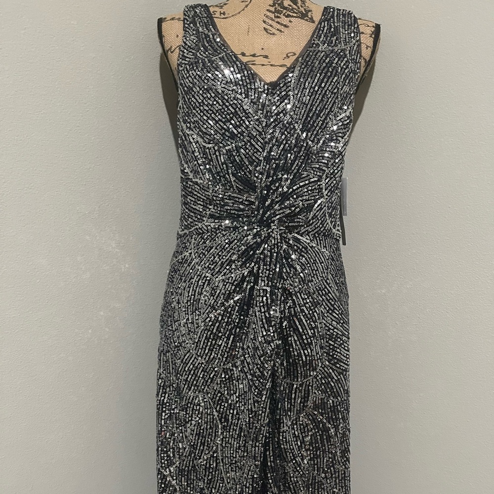 No#-4 London Midi  Sequin Dress in Navy and Silver(Sz-14) Quiet glamour💎💎💎